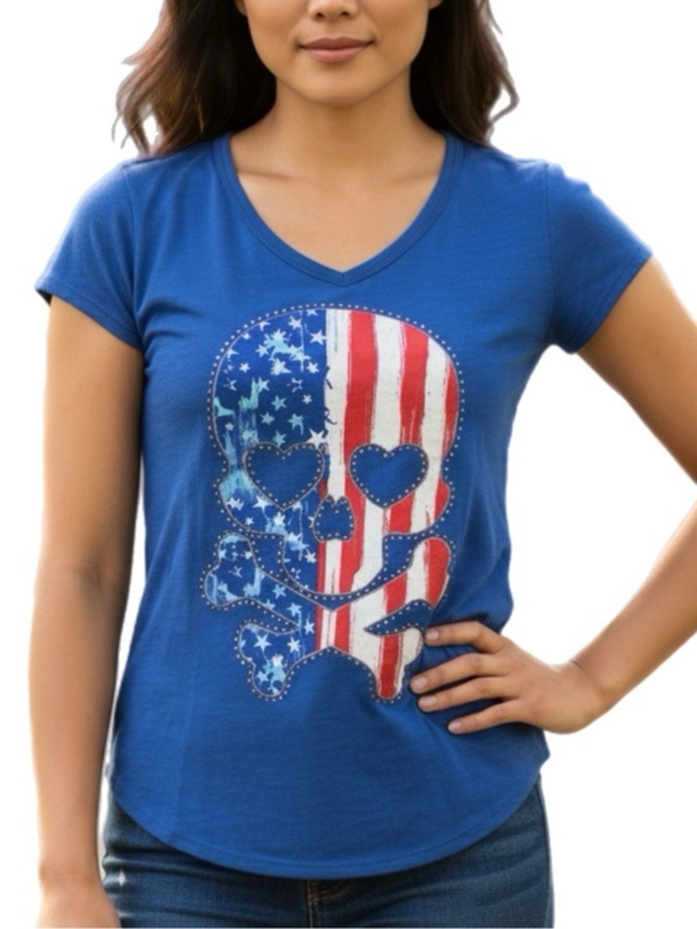 American Skull & Bones Patriotic Burnout Short Sleeve T Royal Blue